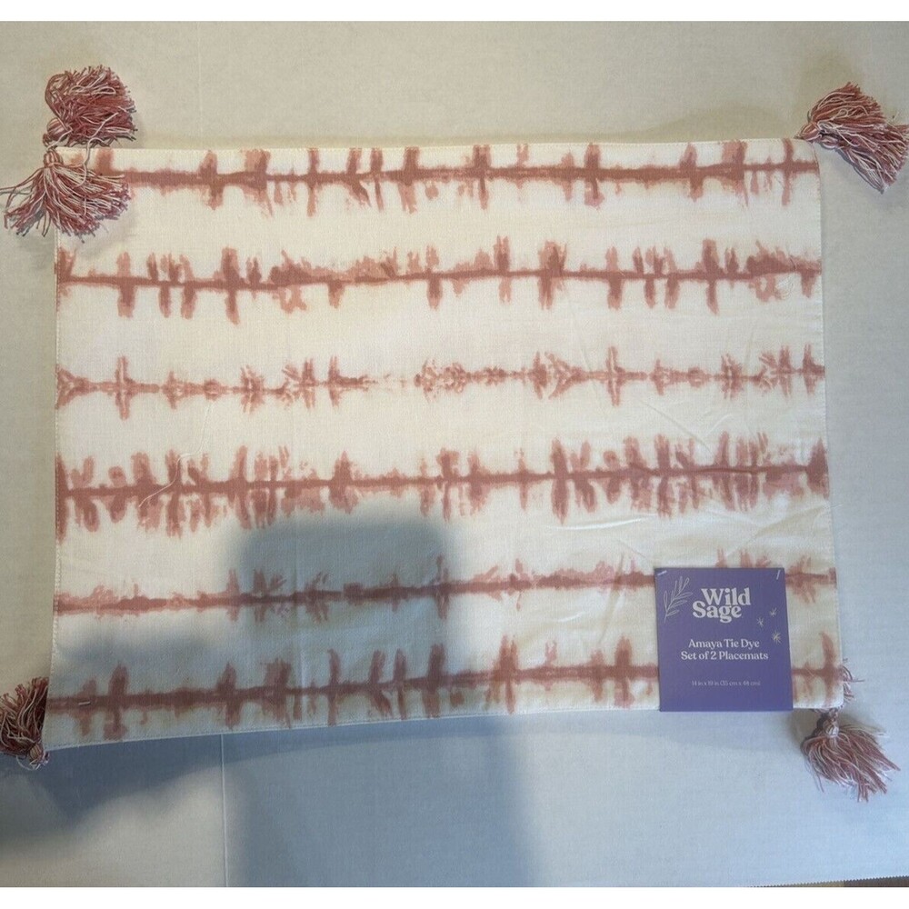 Wild Sage Amaya Tie Dye Placemats. Set Of 2. 14in x 19in. Pink/white Tie-dye